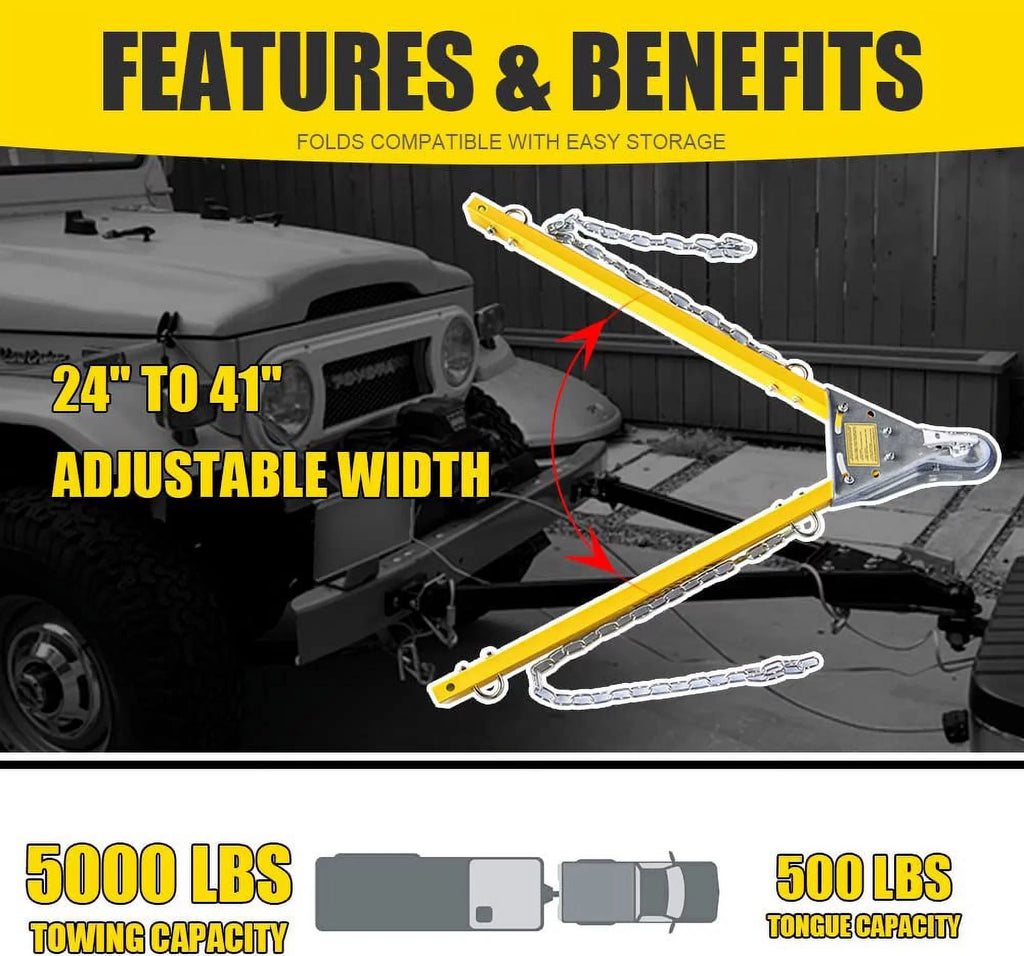 HPDAVV Yellow Adjustable Tow Towing Bar / Adjustable Tow Bar Kit Bumper Mount 5000lb w/Chains RV Car Truck Compatible with Jeep System