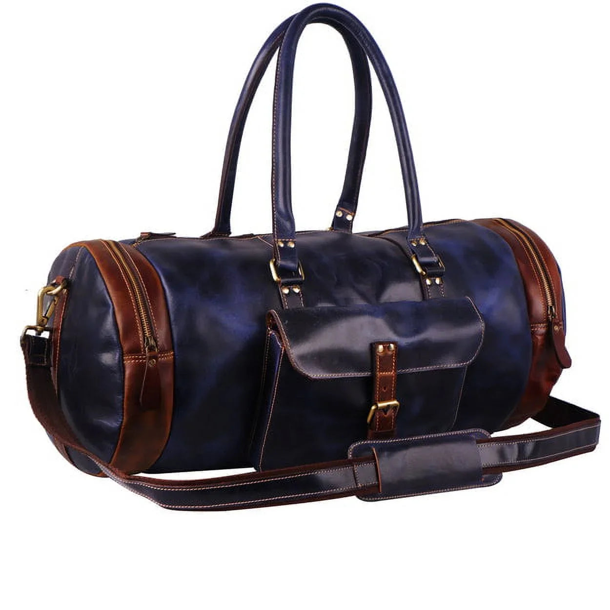 MaheTri Leather Blue Duffel Bag 22" Travel Bag for Gym Sports Final Point Bag