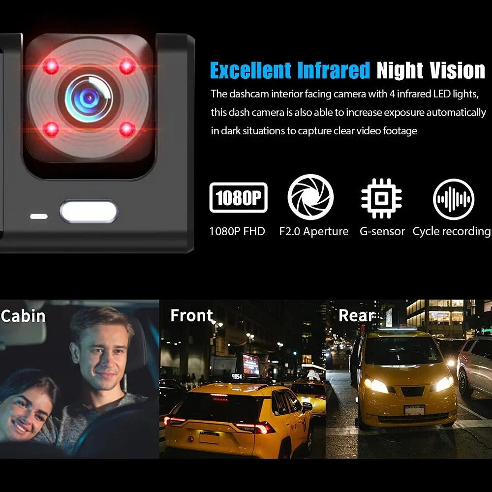 New HD 1080P Car Dual Lens Dash Cam Front Rear Inside Video Recorder Camera G sensor