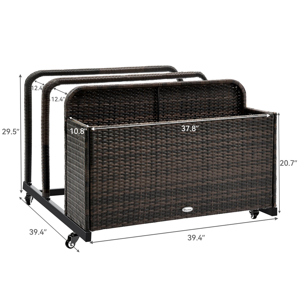 Dextrus Outdoor Wicker Patio Poolside Float Storage Basket, PE Rattan Outdoor Pool Caddy with Rolling Wheels,Brown