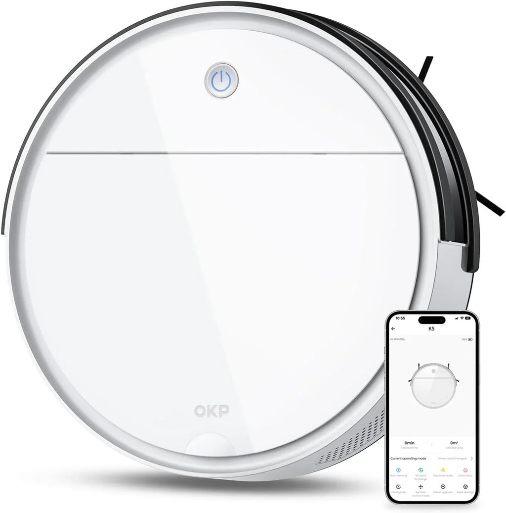FJU Robot Vacuum Cleaner, 2500pa Strong Suction, Work with /APP, 120Mins Runtime, Quiet and Small Robotic Vacuum for Pet Hair, Low Pile Carpet, Hard Floor