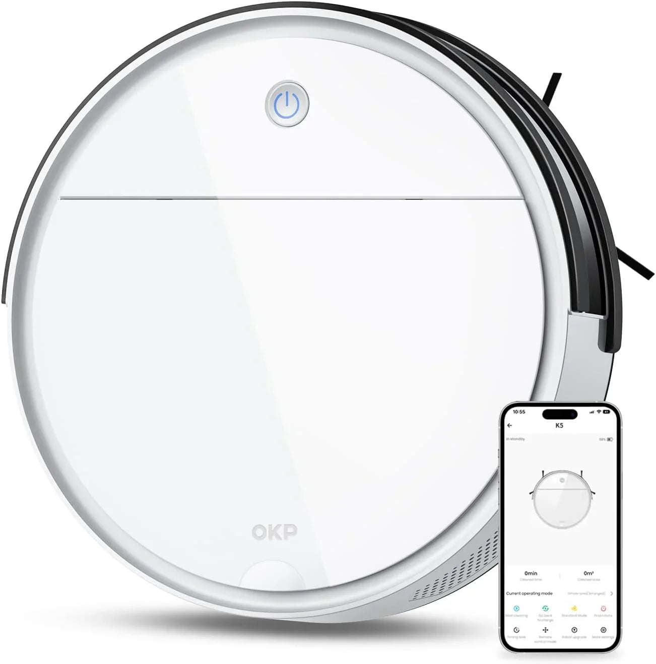 FJU Robot Vacuum Cleaner, 2500pa Strong Suction, Work with /APP, 120Mins Runtime, Quiet and Small Robotic Vacuum for Pet Hair, Low Pile Carpet, Hard Floor