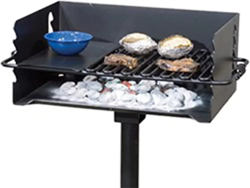 CBP-247 Jumbo Park Style Heavy Duty Steel Outdoor BBQ Charcoal Grill with Cooking Grate and 2 Piece Post for Camping and Backyards, Ebony