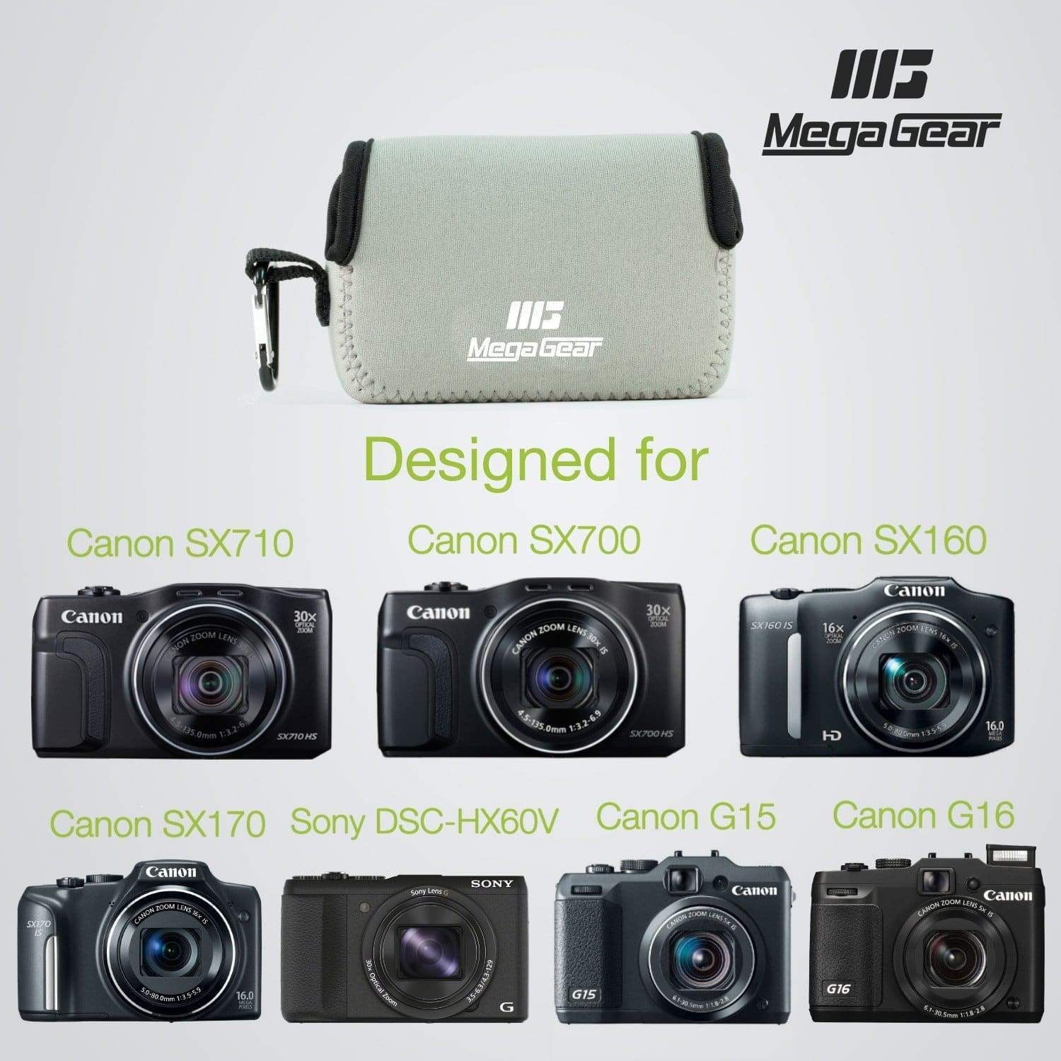 MegaGear Canon PowerShot SX720 HS, SX710 HS, Sony DSC-HX60V, DSC-HX50V, Canon SX700 HS, G16, SX170 IS, G15, SX160 IS Neoprene Camera Case