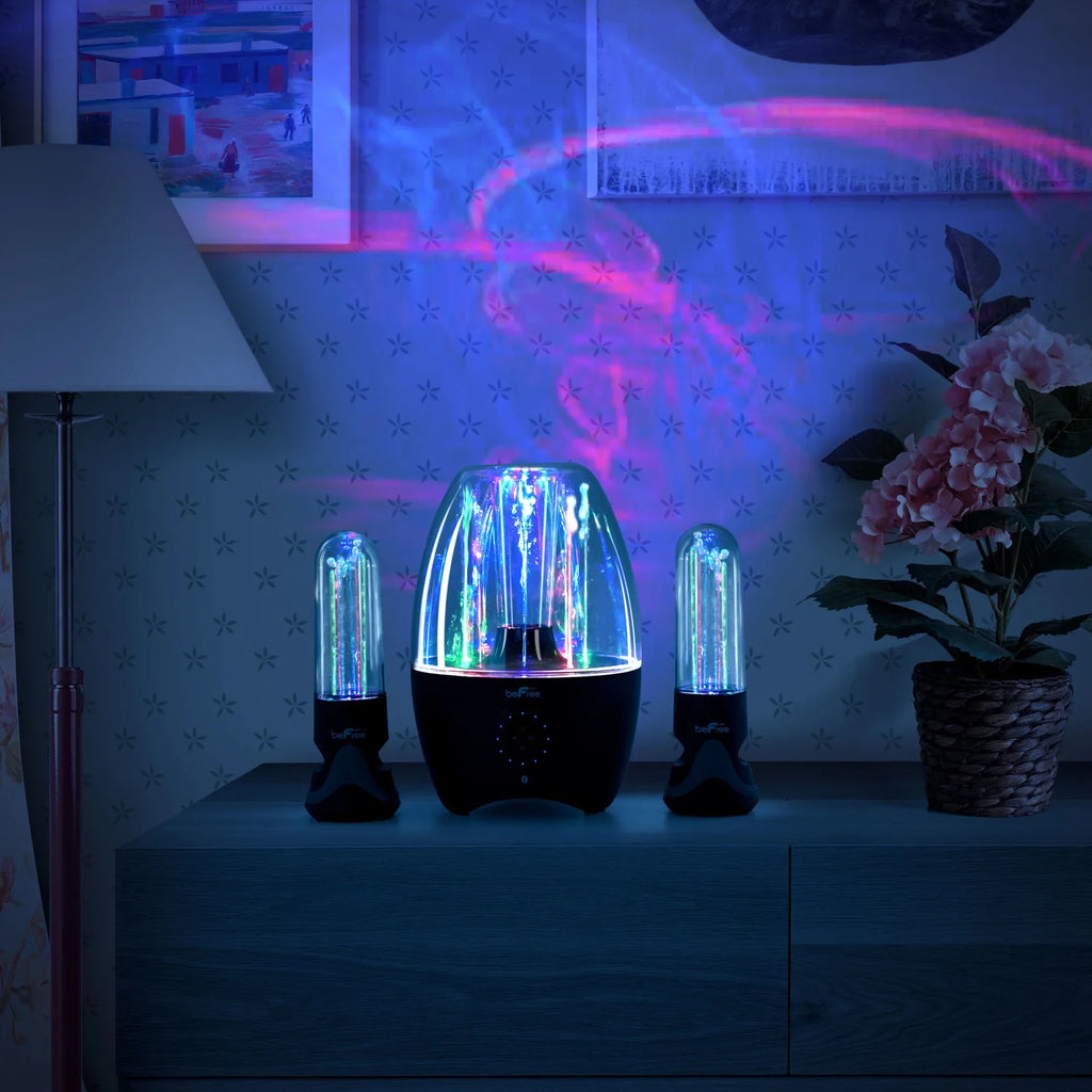 BeFree Sound LED Dancing Water 2.1-Channel Bluetooth® Multimedia Sound System, 7.5"H x 10.5"W x 13.5"D, Ebony 995102699M