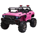 Aosom 12V Kids Electric 2-Seater Ride On Police Car SUV Truck Toy with Parental Remote Control, Pink