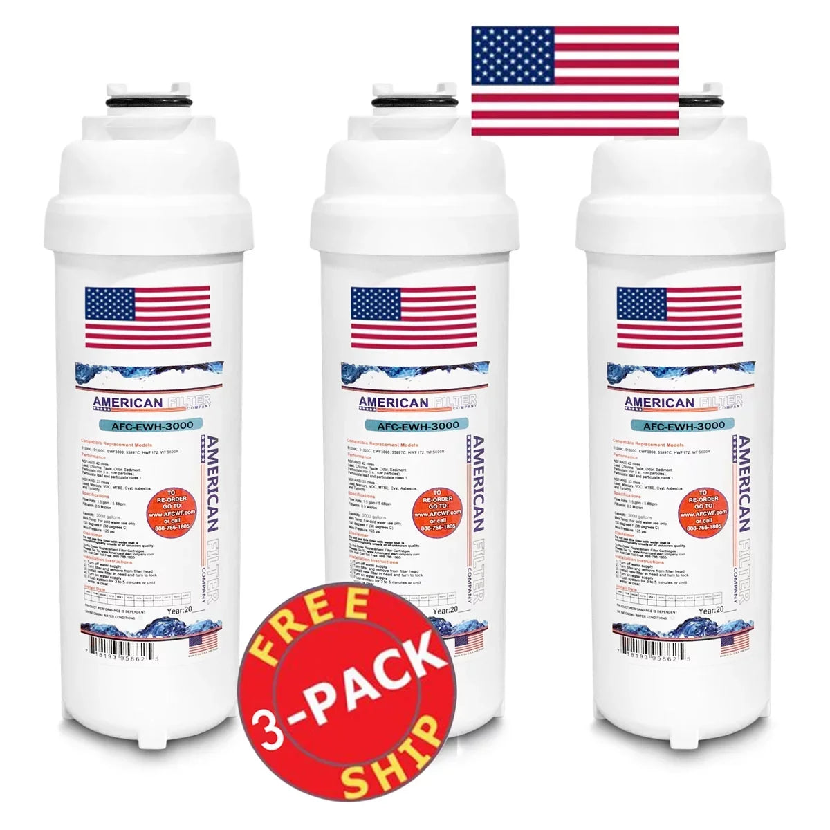 AFC Brand , Water Filters , Model # AFC-EWH-3000 , Compatible with WaterSentry® LZSTL8WSVRLK - 3 Pack - Made in U.S.A.