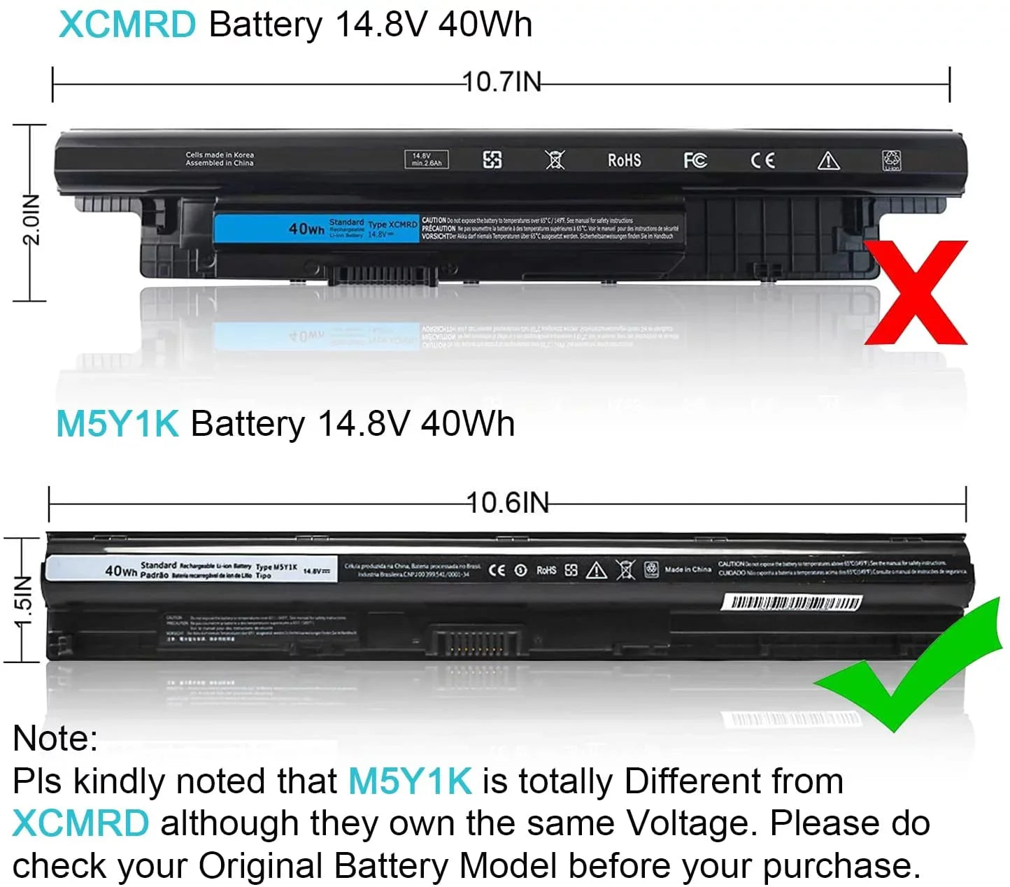 NATNO New M5Y1K Battery for Dell Inspiron 3451 3551 5558 5758 Inspiron 14 15 3000 Vostro 3458 3558 Series[14.8V 2800mah]