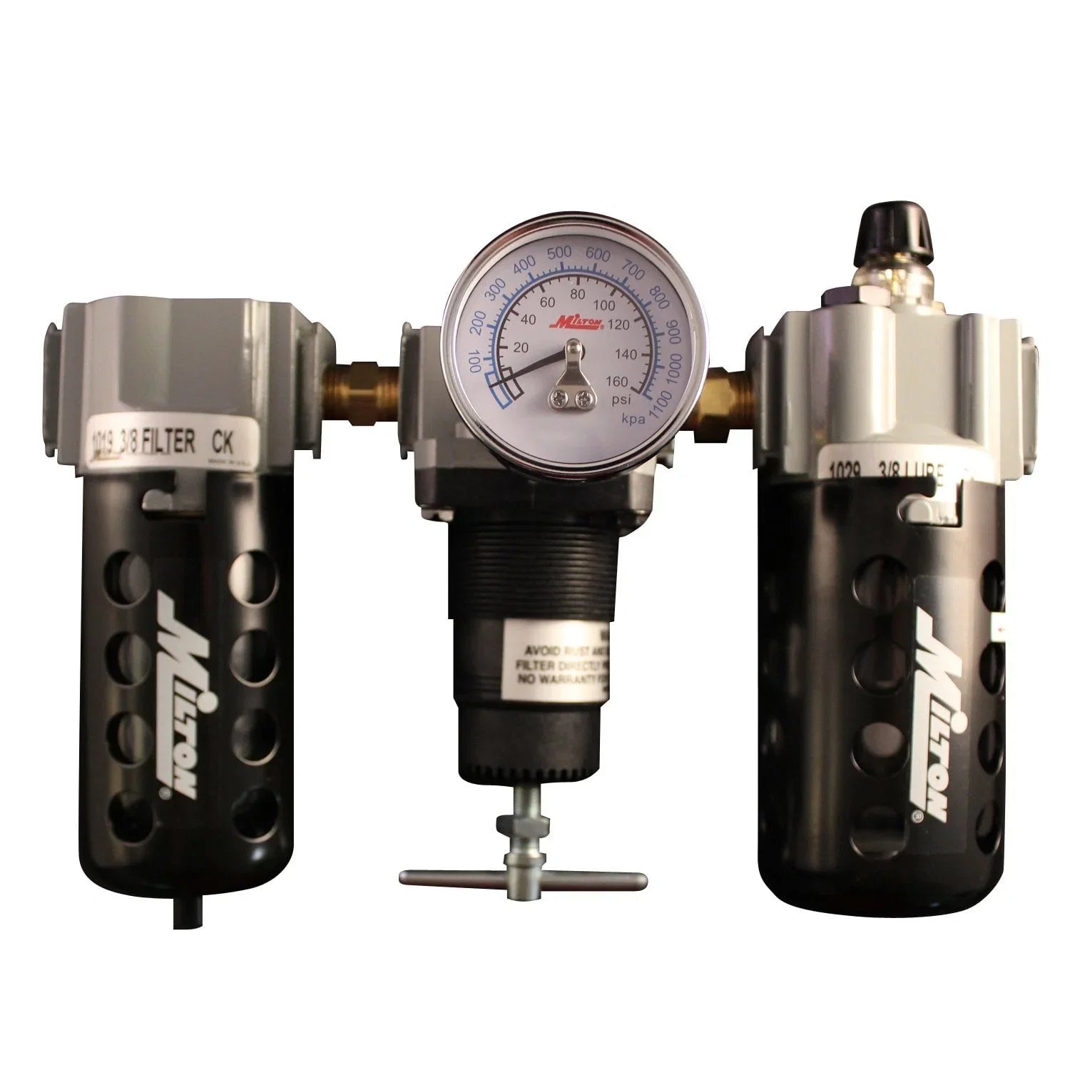 Milton 1101 3/8" Filter Regulator and Lubricator Trio 3/8" NPT Milton Deluxe Polycarbonate FRL Trio