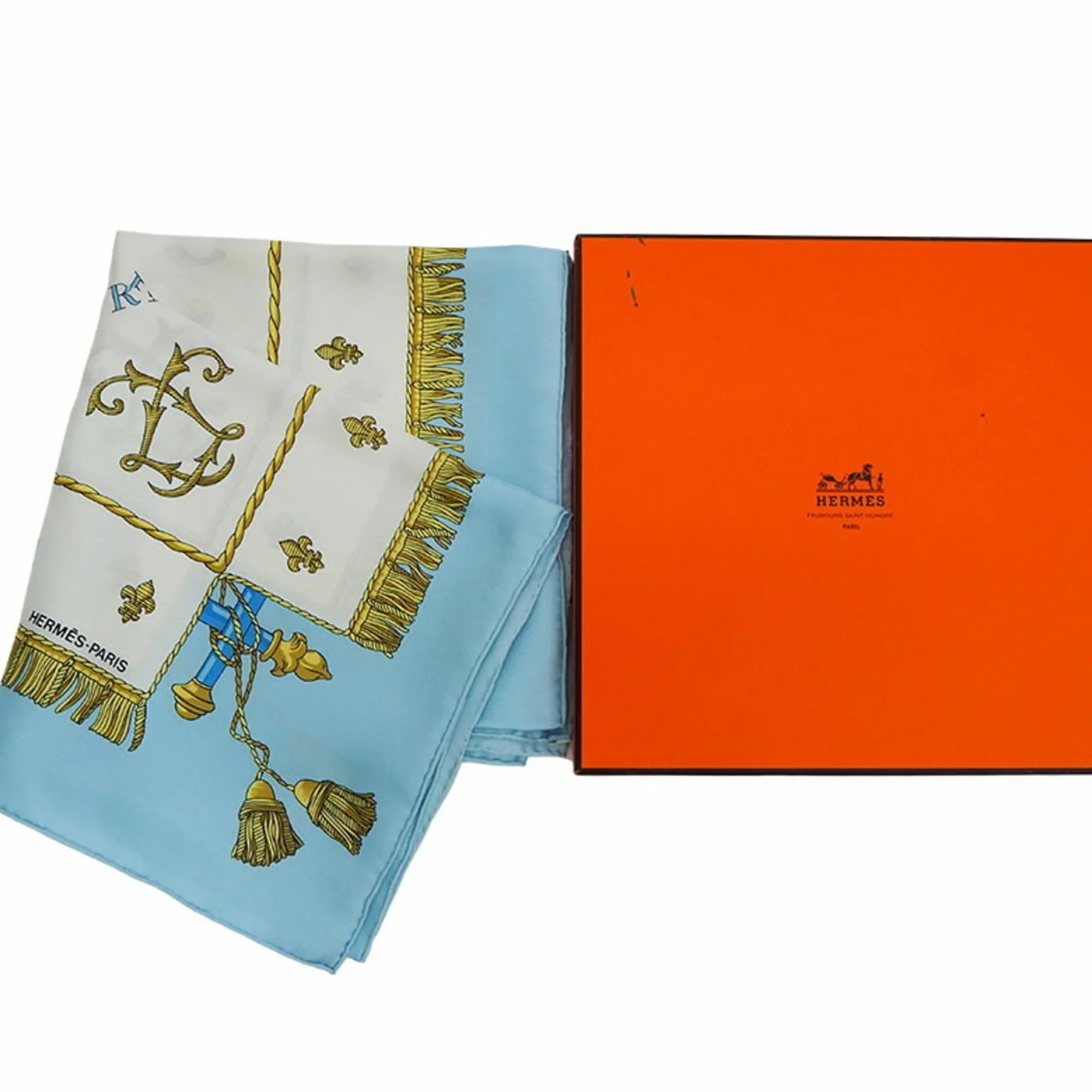Pre-Owned Hermes Silk Scarf Light Blue (Like New)