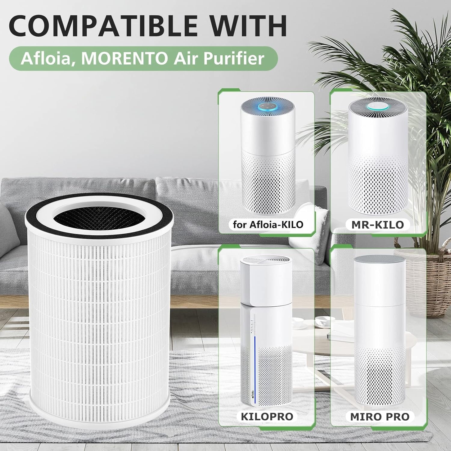 2 PCS True HEPA KILO Filter, Compatible with Afloia KILO, KILOPLUS, KILOPRO, MIRO,MIRO PRO and MORENTO MR-Kilo Air Purifier, H13 True HEPA 360° 3-Stage Filtration