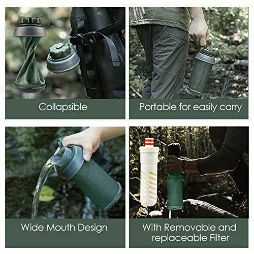 Outdoor Sports 750ml Hollow Fiber UF Collapsible Water Purifier Filter Bottle