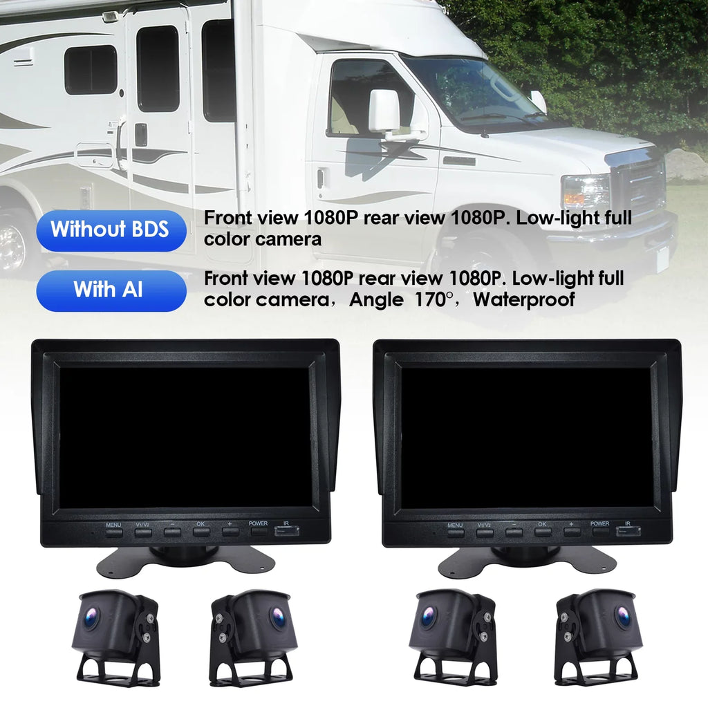 7" Monitor DVR Driving Video Recorder with BSD for RV Truck Bus+2 Backup Camera