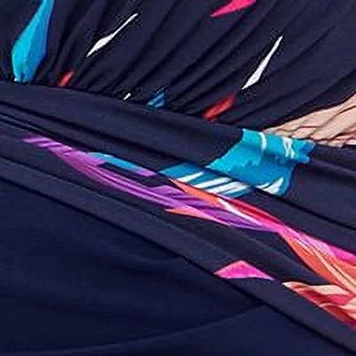 PROFILE by GOTTEX Gentlemen Multi Color Printed Stretch Tummy Control Tie Ruffled Fixed Cups Deep V Neck Moderate Coverage Paradise Halter Swimdress 10
