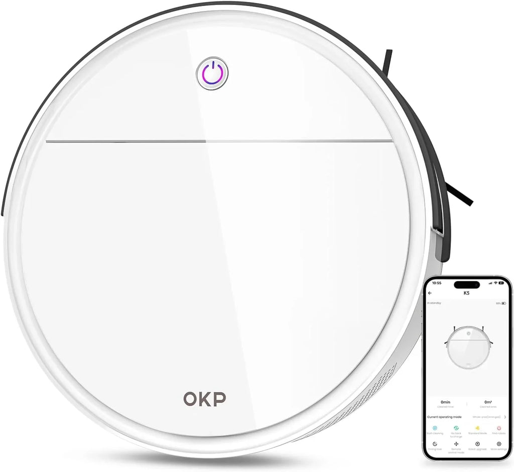 FJU Robot Vacuum Cleaner, 2500pa Strong Suction, Work with /APP, 120Mins Runtime, Quiet and Small Robotic Vacuum for Pet Hair, Low Pile Carpet, Hard Floor