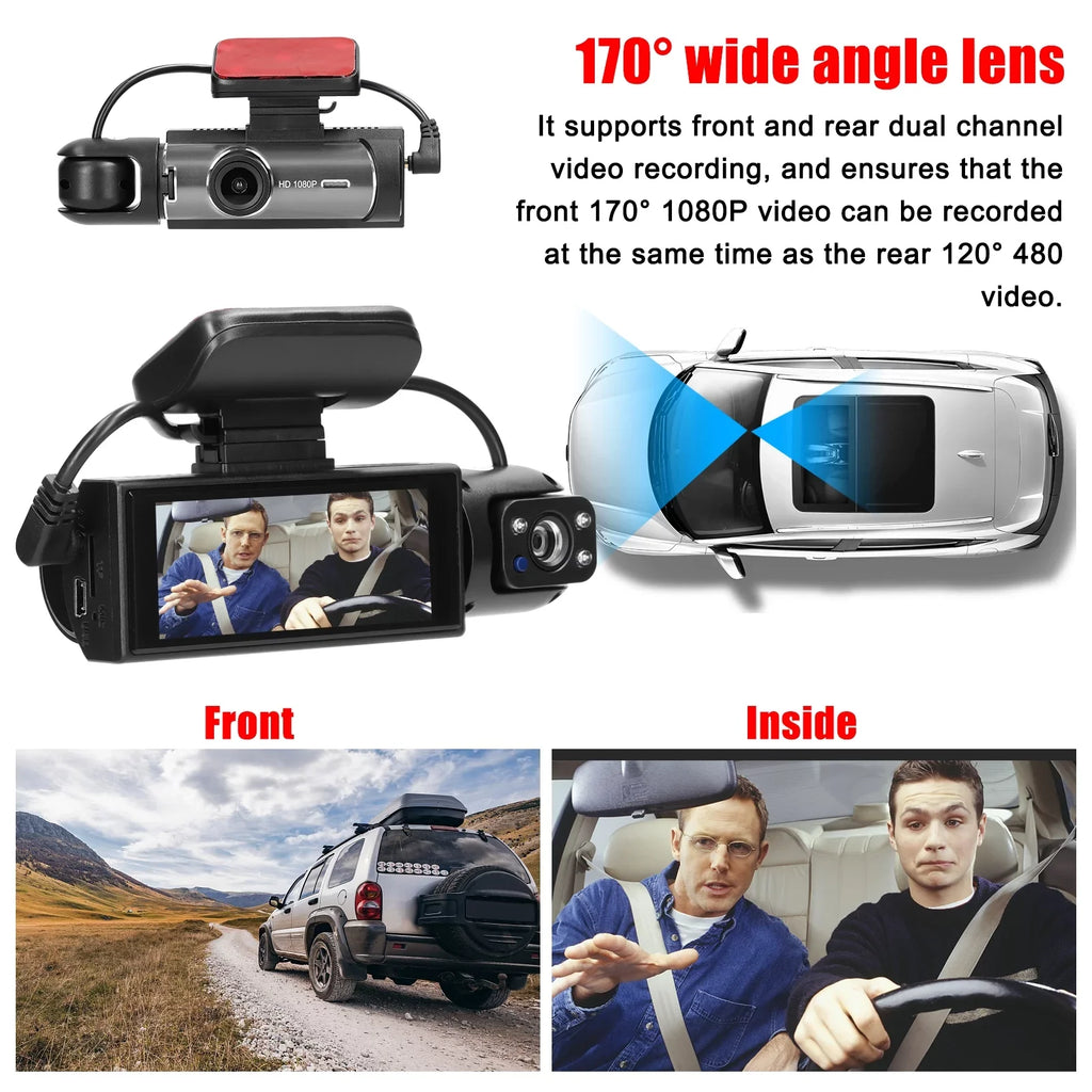 Meterk Multi-language Dual Lens Car Video Recorder Auto Dash Cam Car Recorder Night Viewing Motion Detection DVR 170 Degree Wide Angle Car Camcorder