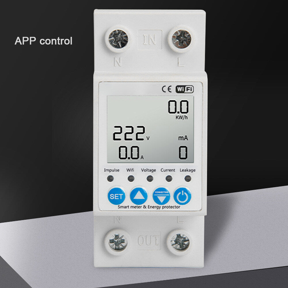 Tuya WiFi Intelligent Leakage Protecting Switch Current Voltage Monitoring Circuit Breaker Timer Function Power Meter Compatible with Amazon Alexa and Google home for Voice Control