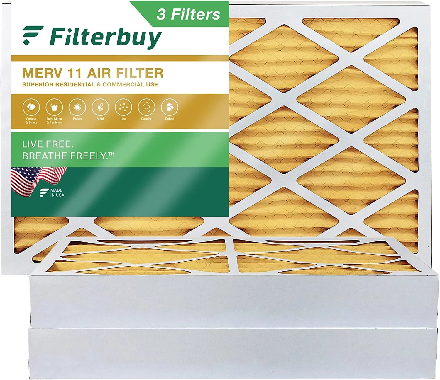Filterbuy 16x25x4 MERV 11 Pleated HVAC AC Furnace Air Filters (3-Pack)