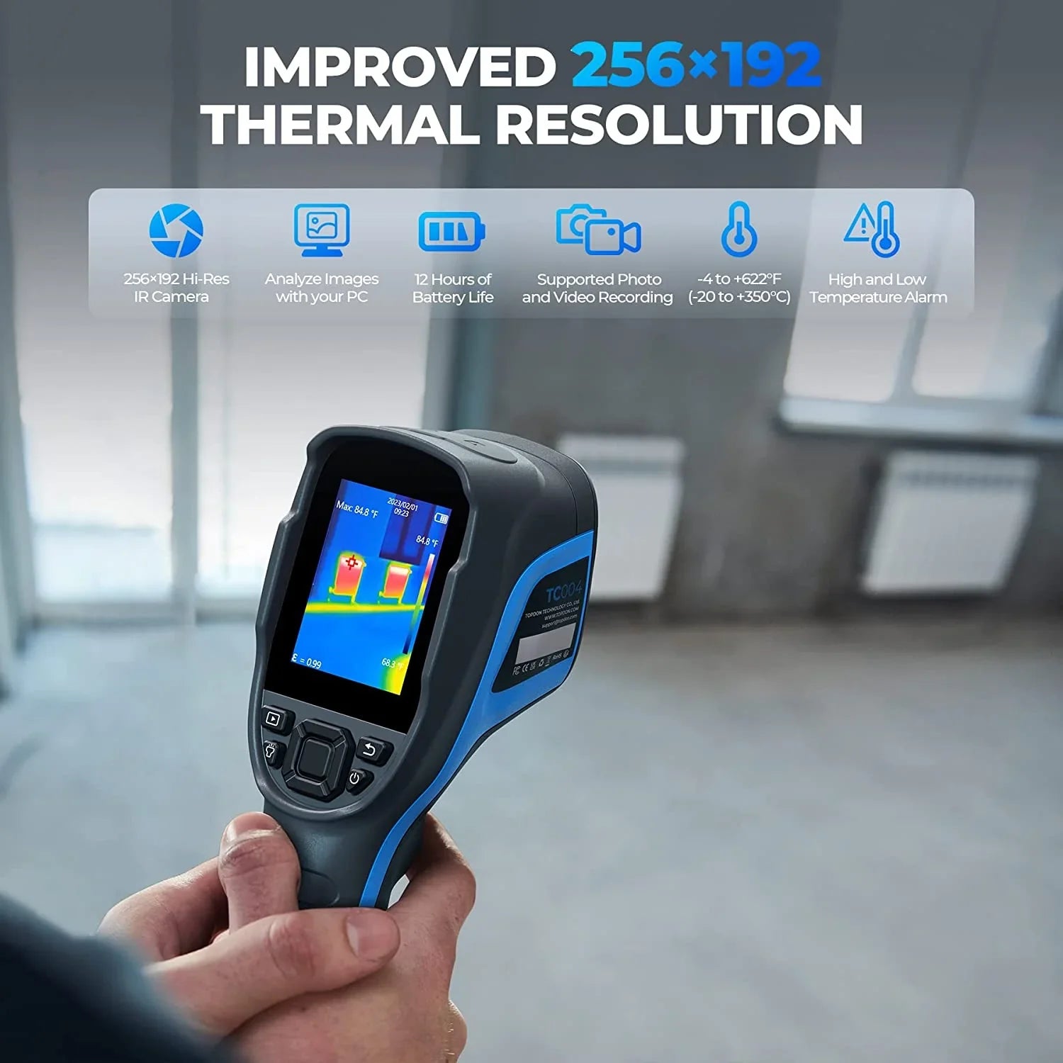 TOPDON TC004 Thermal Imaging Camera 256 x 192 IR High Resolution 12-Hour Battery Life Thermal Camera Handheld Infrared Camera