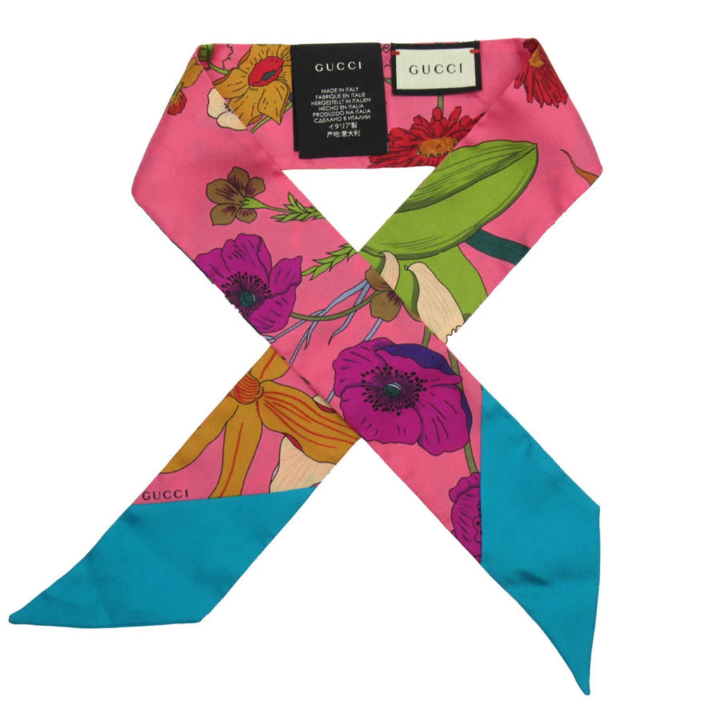 Pre-Owned GUCCI Scarf Muffler Silk Pink/Multicolor People w0157a (Good)