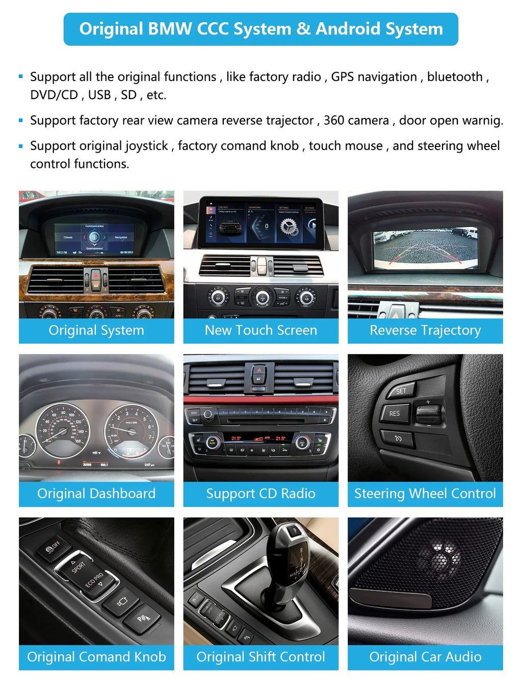 Road Top Android 13 Car Radio 8.8 Inch Touchscreen for 2010-2013 BMW 3/5 Series E60/E61/E90/E91/E92 with CIC, Multimedia Car Radio Supports Carplay, Android Auto, Mirrorlink, 8G + 256G