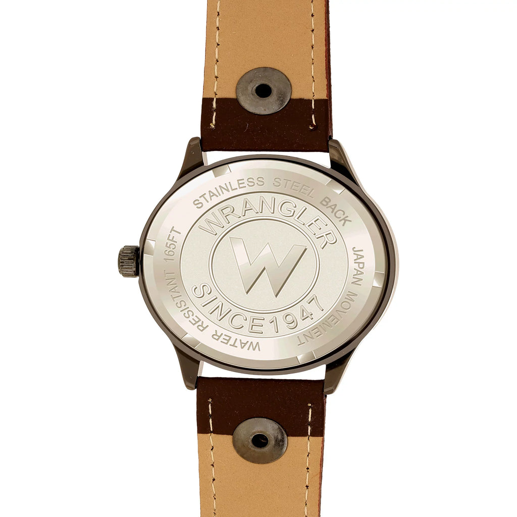 Wrangler 40mm Golden Sunburst Face Brown Strap Watch