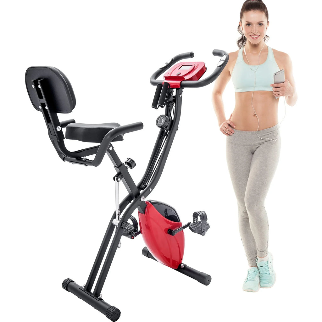Folding Fitness X-Bike with 10-Level Adjustable Resistance, Arm Bands Midnight