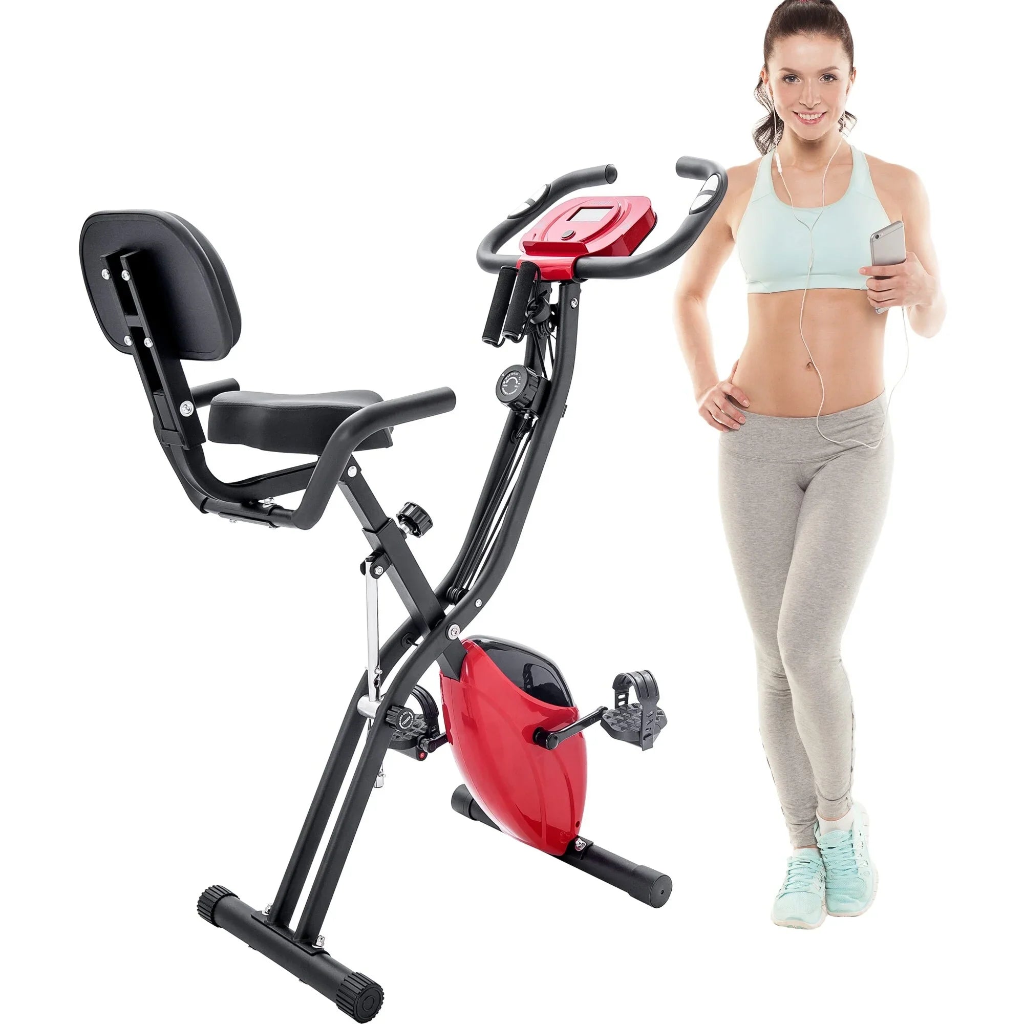 Folding Fitness X-Bike with 10-Level Adjustable Resistance, Arm Bands Midnight