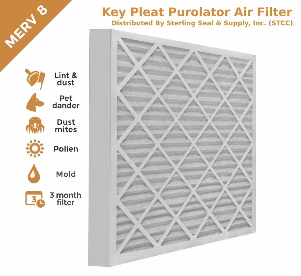 14x25x2 Key Pleat Purolator Air Filter - MERV 8 (6 Pack)