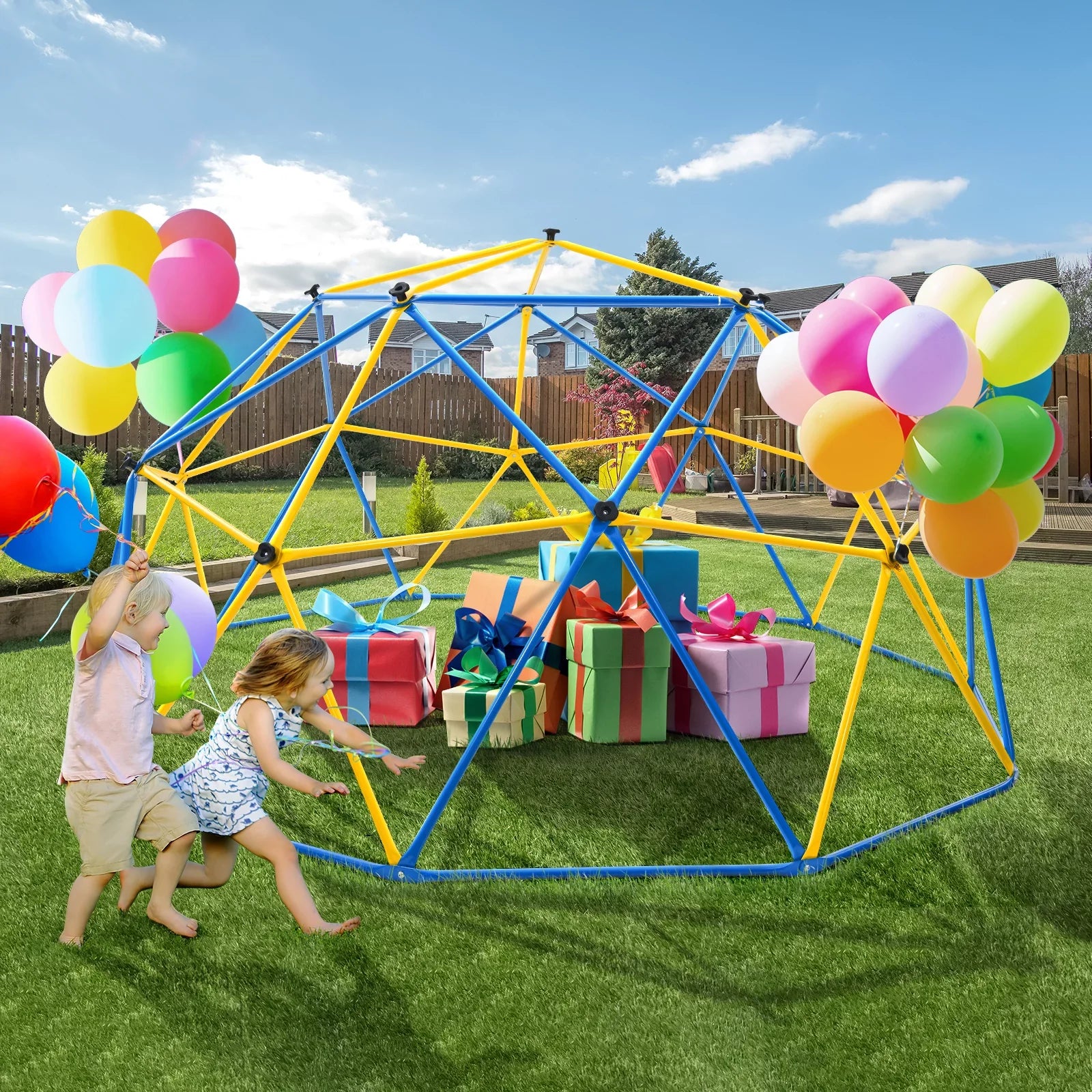 JUGADER 800 lbs Dome Climber with Canopy 10FT Steel Frame Climbing Dome with Swing and Hammock For Kids