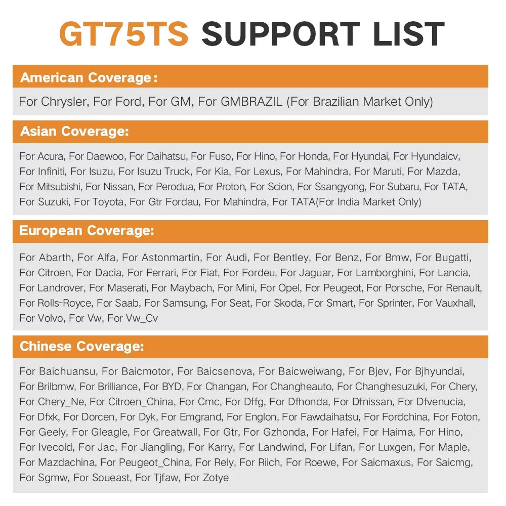 Foxwell GT75TS OBD2 Scanner Automotive Bidirectional Diagnostic Tool Professional ECU Coding Active Test TPMS Programming Tool Car Code Reader All System Scanner with 36 Reset Services EOBD OBD Tool