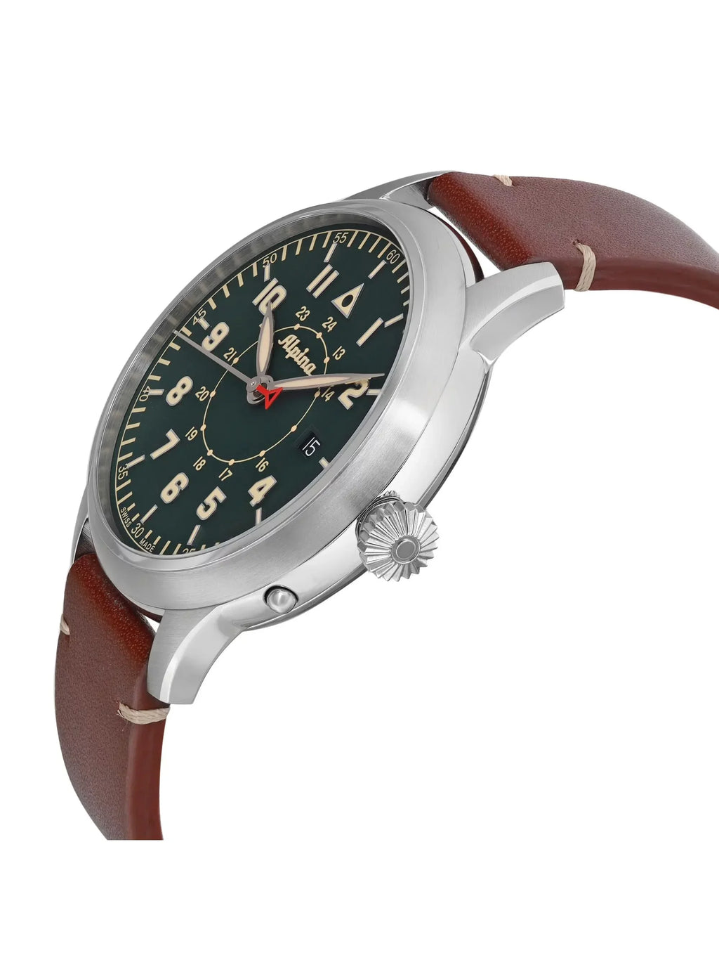 Alpina Pilot Heritage Startimer 44mm Steel Green Display People Watch AL-525KBG4SH6