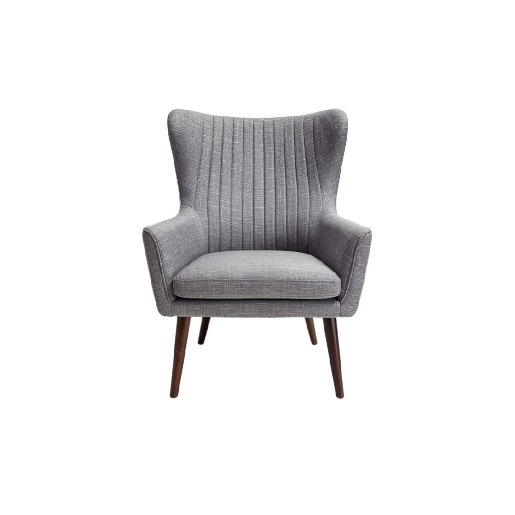 Stylish Gray Upholstered Accent Chair with Wooden Legs