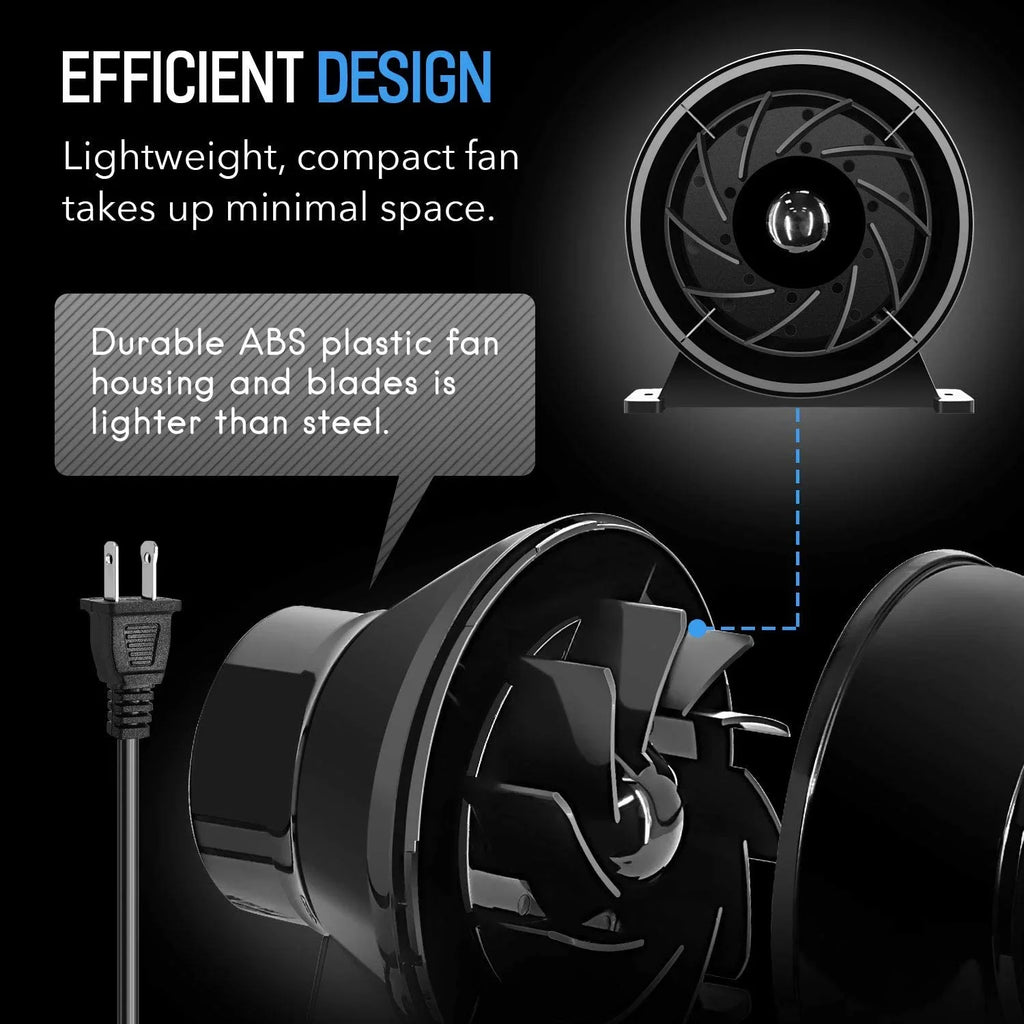 iPower 4 inch 195 CFM Inline Duct Ventilation Fan Air Circulation Vent Blower for Grow Tent, 4" Lite, Ebony 1-Pack