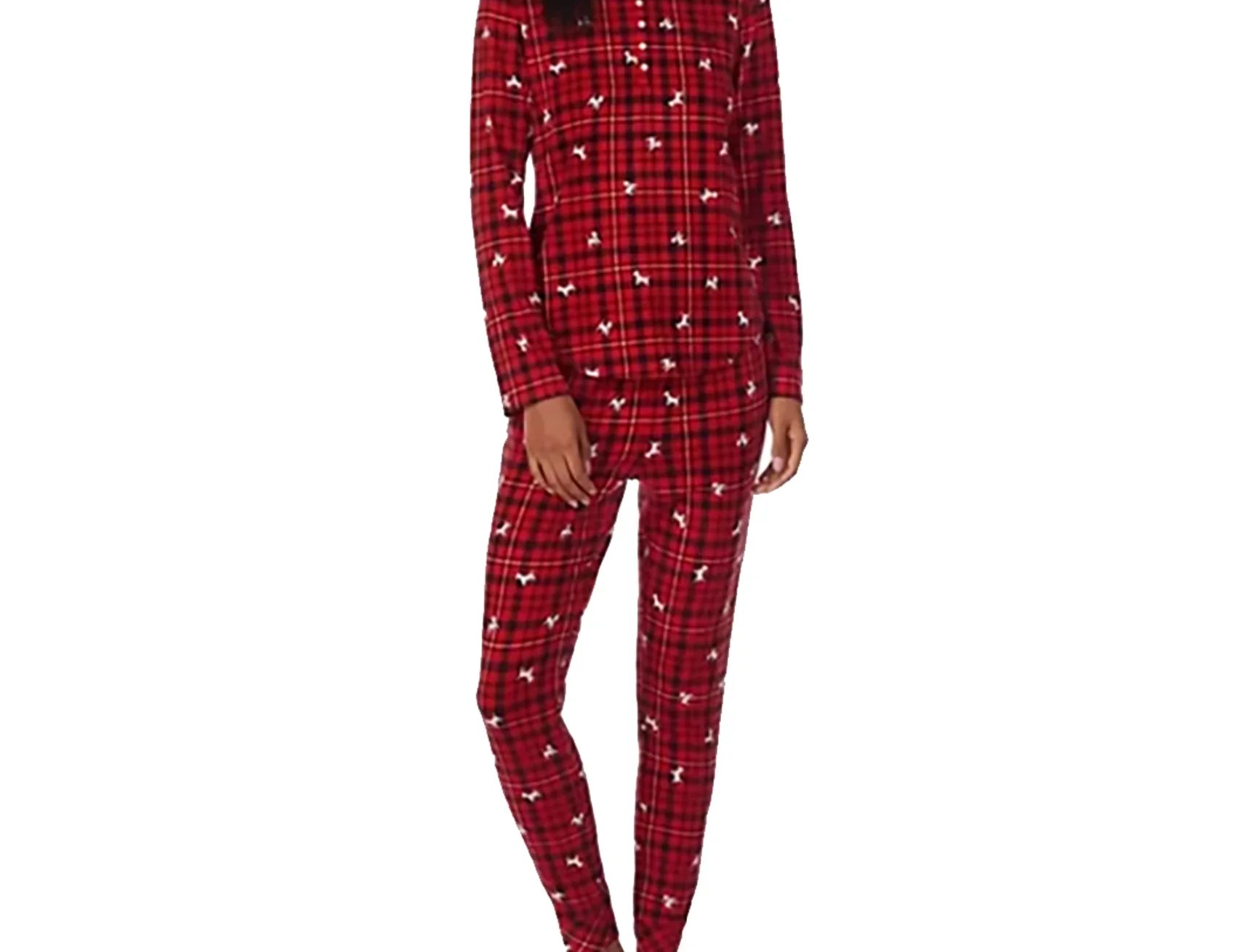 Lauren Ralph Lauren People Brushed Knit Henley Pajama Set Dog, Red Plaid, X-Small