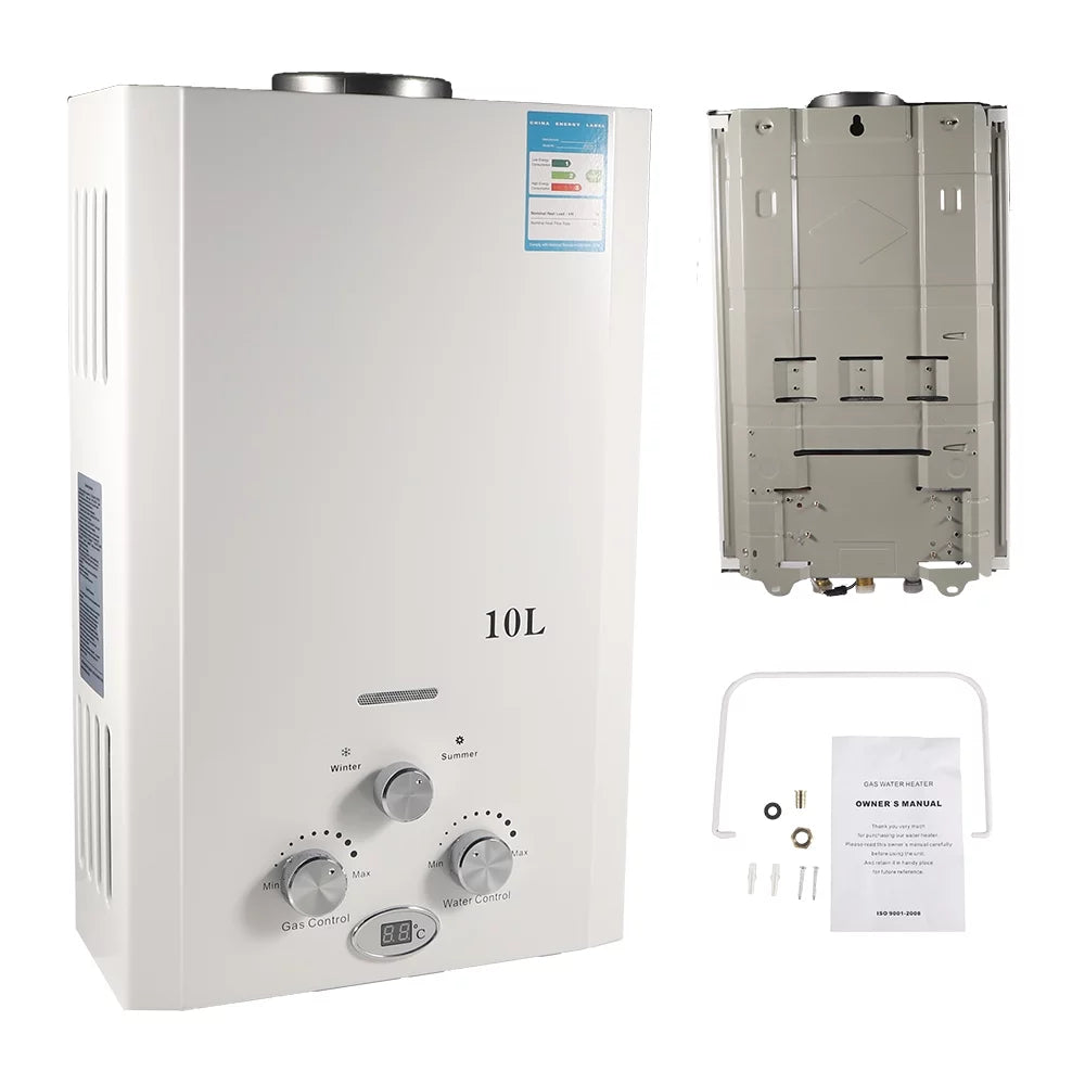 G · PEH 10L Natural Gas Tankless Hot Water Heater Instant Kitchen Boiler w/Shower Head