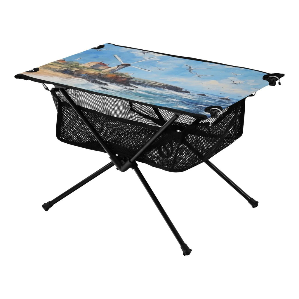 Landscape Paint Camping Foldable Portable Table Beach Table with Storage Bag Compact Picnic Table for Outdoor Hiking Fishing BBQ