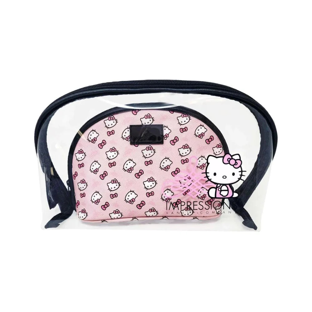 Impressions Vanity Hello Kitty 2 Pcs Nested Clutch Purses, Waterproof Travel Makeup Clutch Bag (White)