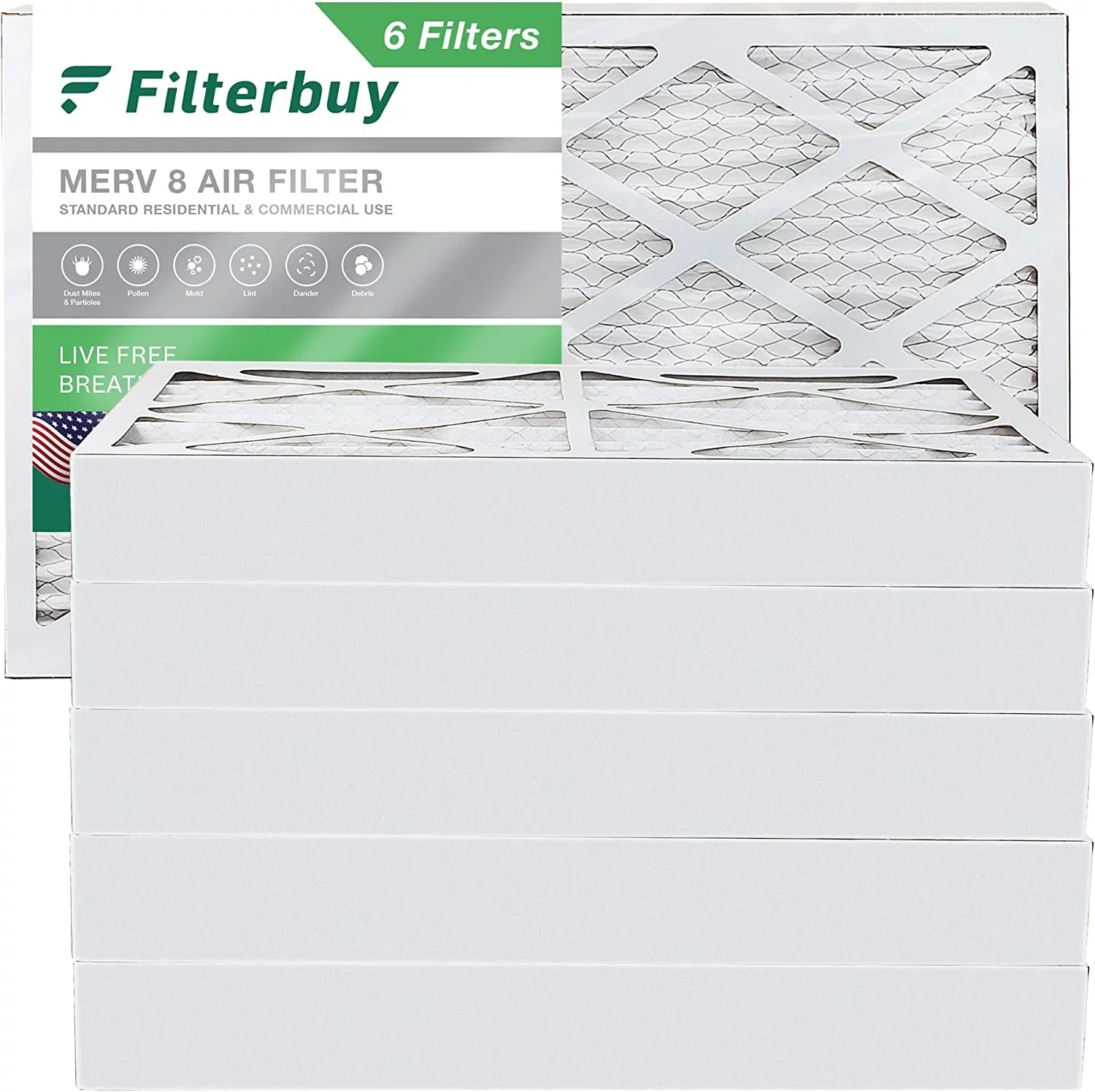 Filterbuy 8x20x4 MERV 8 Pleated HVAC AC Furnace Air Filters (6-Pack)