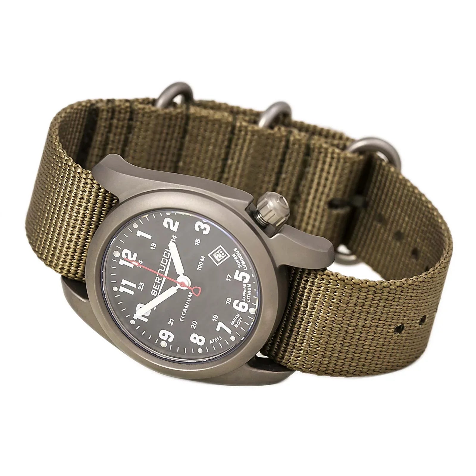 Gentlemen A-2T Original Classic Analog Titanium Watch - Beige Nylon Strap - Midnight Display - 12724