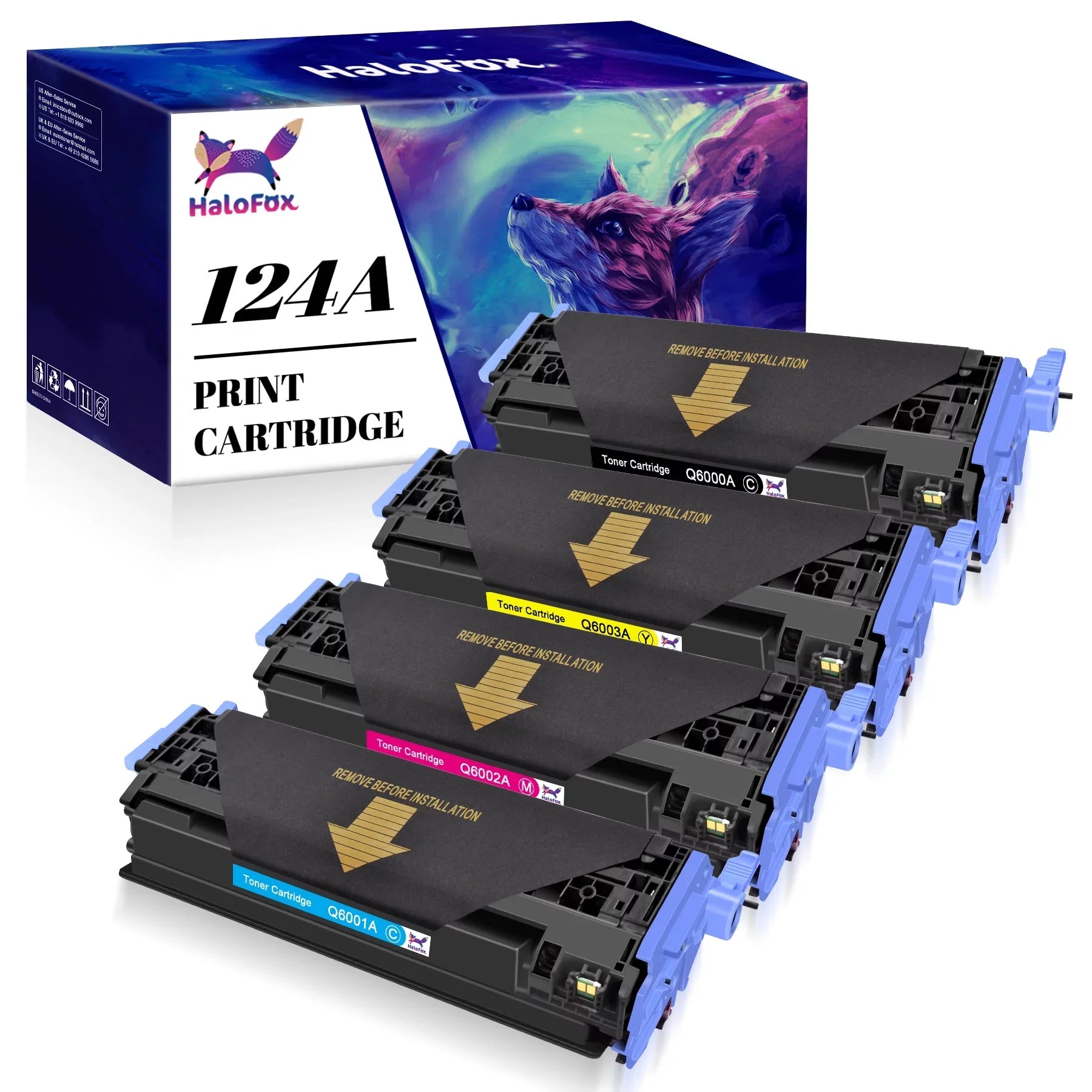 HaloFox Compatible For 4 Pack High Quality Toner Q6000A for HP LaserJet 124A 1600 2600 2600n 2605 2605dtn Printer