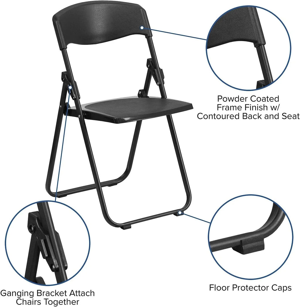 6 Pack HERCULES Series 500 Lb. Capacity Heavy Duty Ebony Plastic Folding Chair With Built-In Ganging Brackets