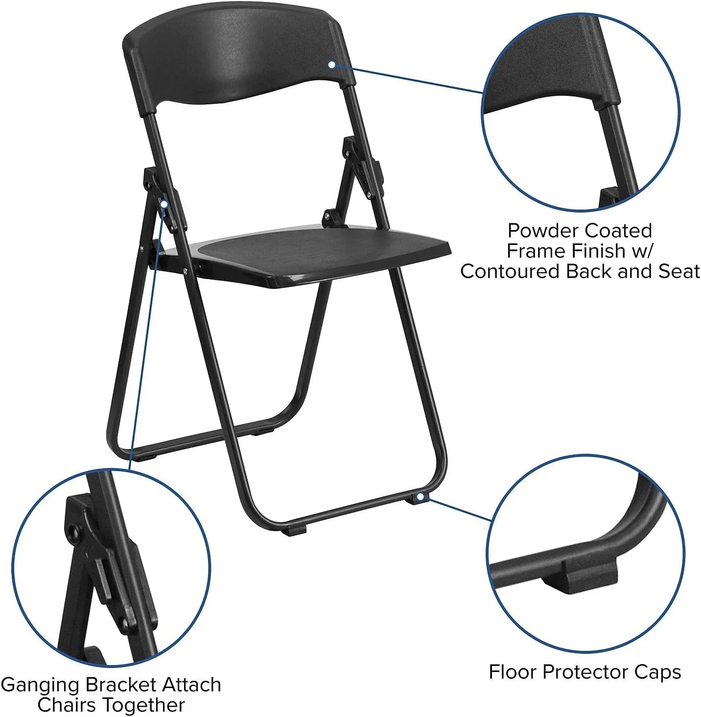 6 Pack HERCULES Series 500 Lb. Capacity Heavy Duty Ebony Plastic Folding Chair With Built-In Ganging Brackets