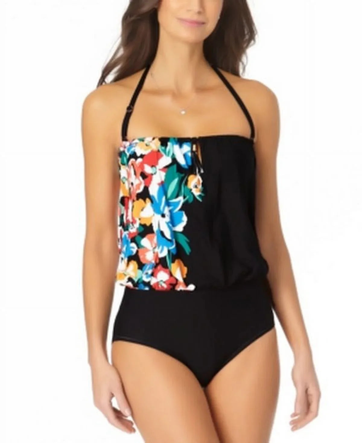 Anne Cole People Swimwear Ebony Blouson One-Piece Floral, Size 8: Midnight
