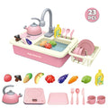 Richgv Edge Play Kitchen Sink Toys with Running Water, 23PCS Electric Water Sink Toy with Play Induction Cooker Play Cutting Food, Kids Kitchen Role Play Toys for Boys Girls