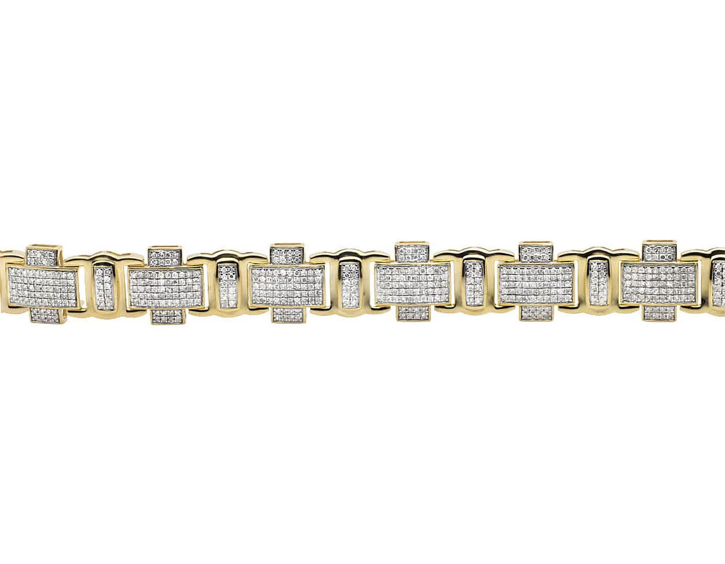 People 10K Yellow Gold Pave Genuine Diamond Cross Link Individuals Bracelet 8" 4.5ct