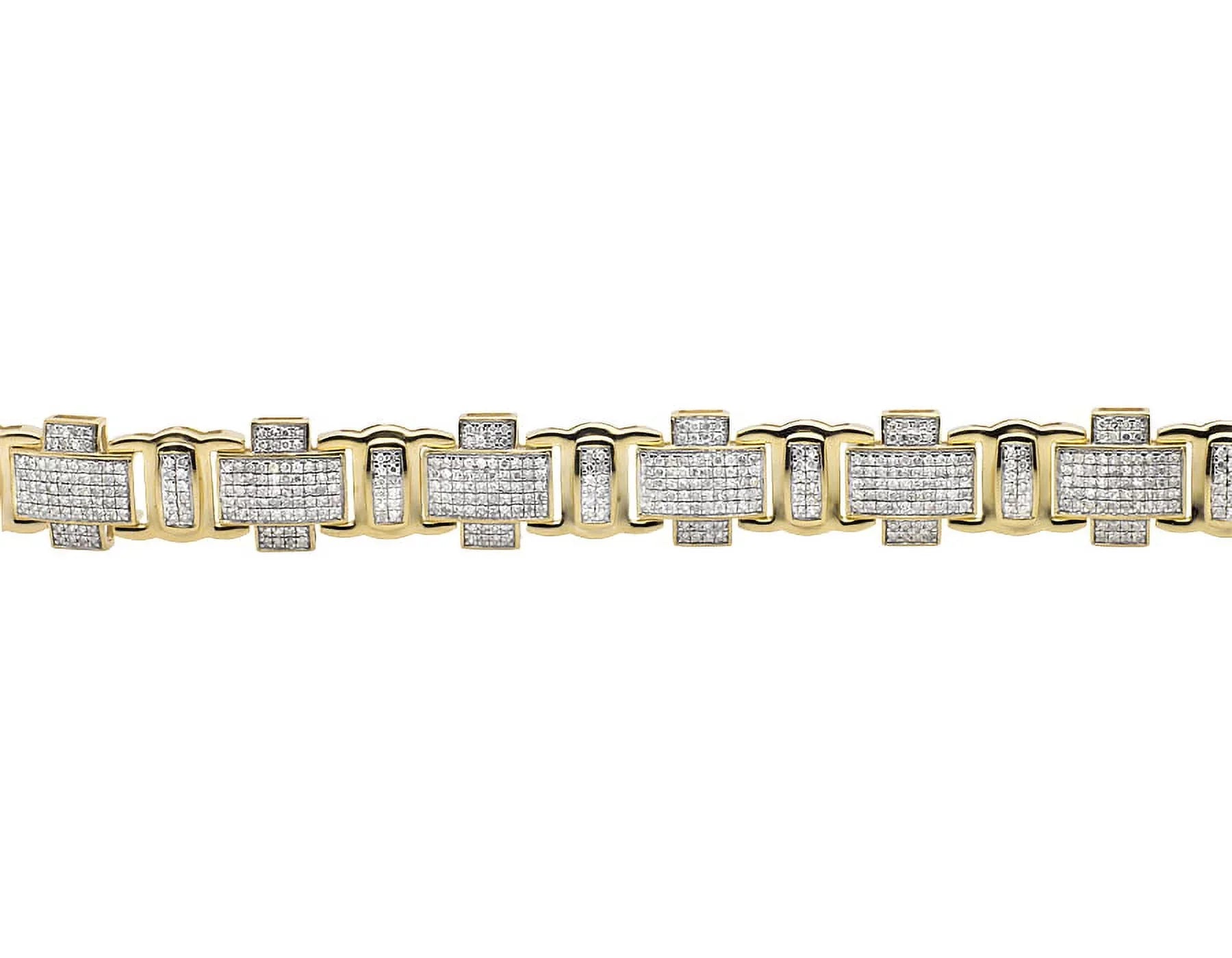 People 10K Yellow Gold Pave Genuine Diamond Cross Link Individuals Bracelet 8" 4.5ct