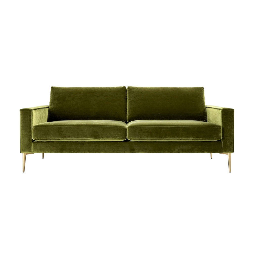 Plush Green Velvet Sofa with Gold Legs