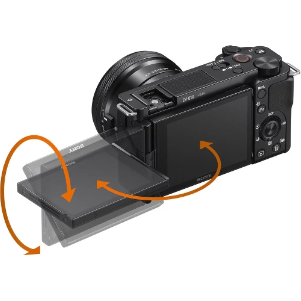 Sony ZV-E10 Mirrorless Camera |16-50mm Lens Midnight Bundle with Edge 64GB Memory Card + Flexible Tripod + Camera Bag + Cleaning Kit (5 Items)