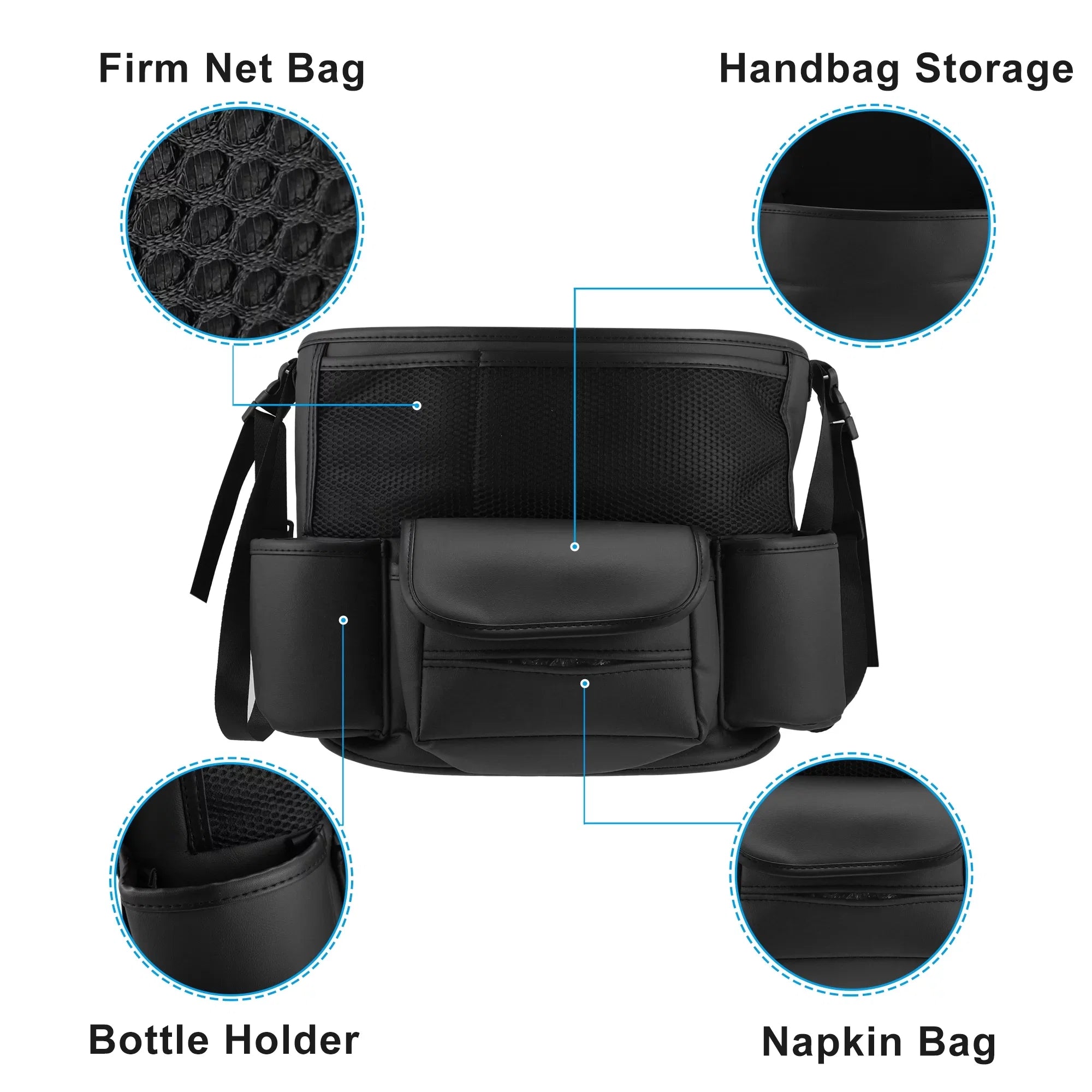 Car Large Capacity Seat Organizer Backseat Multi Pockets Purse Storage for Car 36x26c18cm Ebony